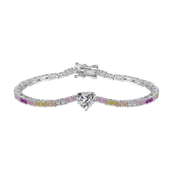 Women's S925 Sterling Silver Bracelet With Colorful Zircon Flower Butterfly Love Water Drop Design Light Luxury Style Geometric Pattern