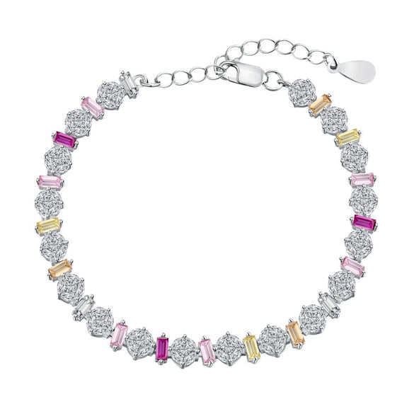 Women's S925 Sterling Silver Bracelet With Colorful Zircon Flower Butterfly Love Water Drop Design Light Luxury Style Geometric Pattern