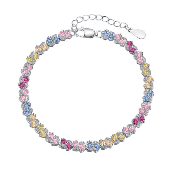 Women's S925 Sterling Silver Bracelet With Colorful Zircon Flower Butterfly Love Water Drop Design Light Luxury Style Geometric Pattern