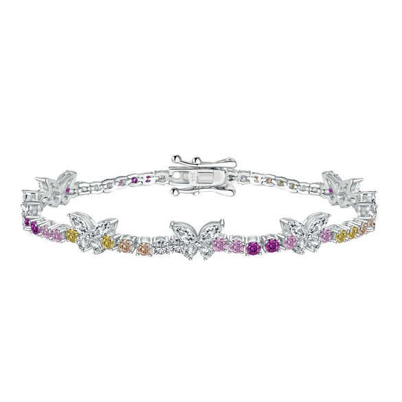 Women's S925 Sterling Silver Bracelet With Colorful Zircon Flower Butterfly Love Water Drop Design Light Luxury Style Geometric Pattern
