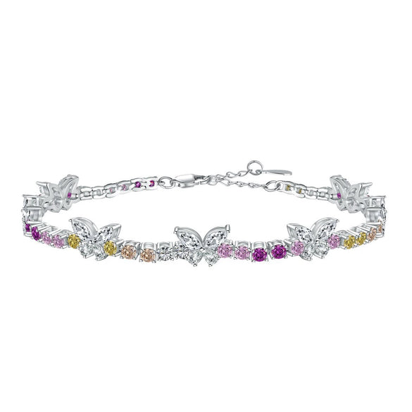 Women's S925 Sterling Silver Bracelet With Colorful Zircon Flower Butterfly Love Water Drop Design Light Luxury Style Geometric Pattern