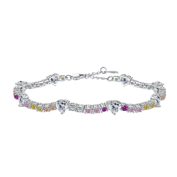 Women's S925 Sterling Silver Bracelet With Colorful Zircon Flower Butterfly Love Water Drop Design Light Luxury Style Geometric Pattern