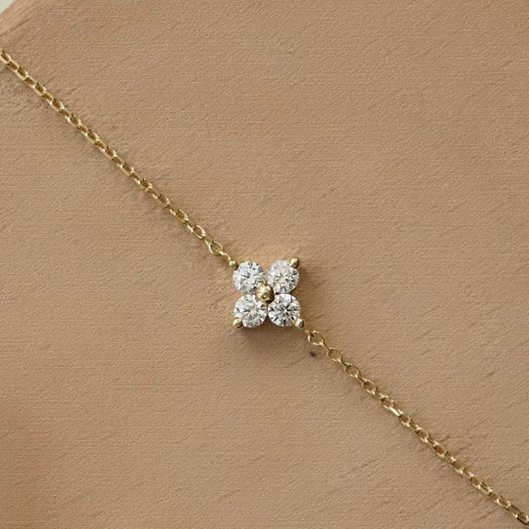 Women's S925 Sterling Silver Bracelet With Four Leaf Clover Pattern And 14K Gold Plated Fine Zircon Light Luxury Elegant Style