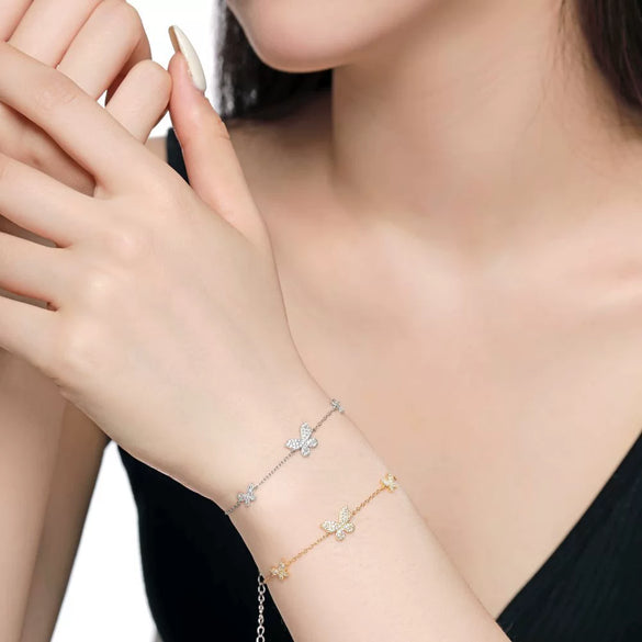 Women's S925 Sterling Silver Butterfly Microinlaid Zircon Electroplated Bracelet Insects Style
