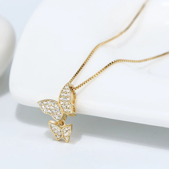 Women's S925 Sterling Silver Butterfly Pendant Necklace With Zircon Inlay Electroplated Box Chain High End Animal Style Collarbone Necklace