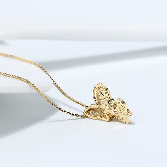Women's S925 Sterling Silver Butterfly Pendant Necklace With Zircon Inlay Electroplated Box Chain High End Animal Style Collarbone Necklace