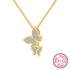 Women's S925 Sterling Silver Butterfly Pendant Necklace With Zircon Inlay Electroplated Box Chain High End Animal Style Collarbone Necklace