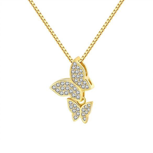 Women's S925 Sterling Silver Butterfly Pendant Necklace With Zircon Inlay Electroplated Box Chain High End Animal Style Collarbone Necklace