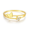 Women's S925 Sterling Silver Butterfly Stacked Ring With Diamond Design And Bow Pattern