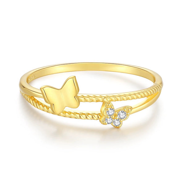 Women's S925 Sterling Silver Butterfly Stacked Ring With Diamond Design And Bow Pattern