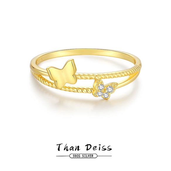 Women's S925 Sterling Silver Butterfly Stacked Ring With Diamond Design And Bow Pattern