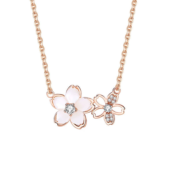 Women's S925 Sterling Silver Cherry Blossom Flower Pendant Necklace With Inlaid Zircon