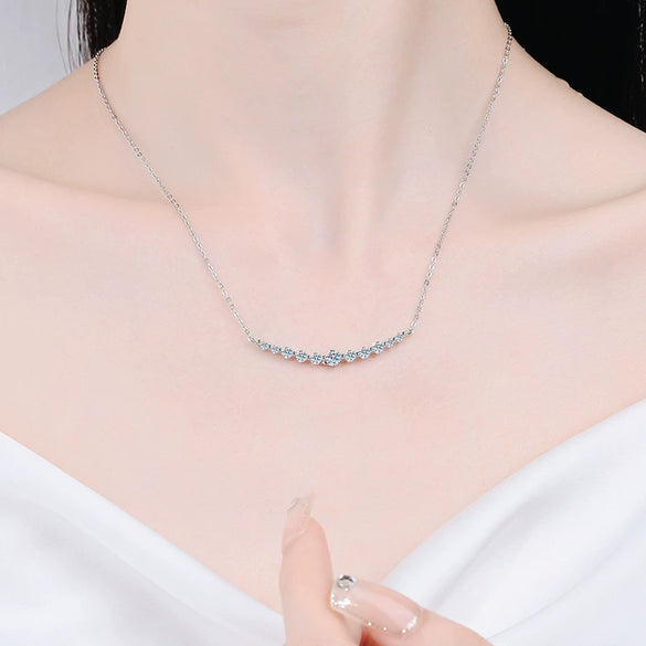 Women's S925 Sterling Silver Clavicle Chain With Moissanite Smile Pendant In Light Luxury Style And U Shape Design
