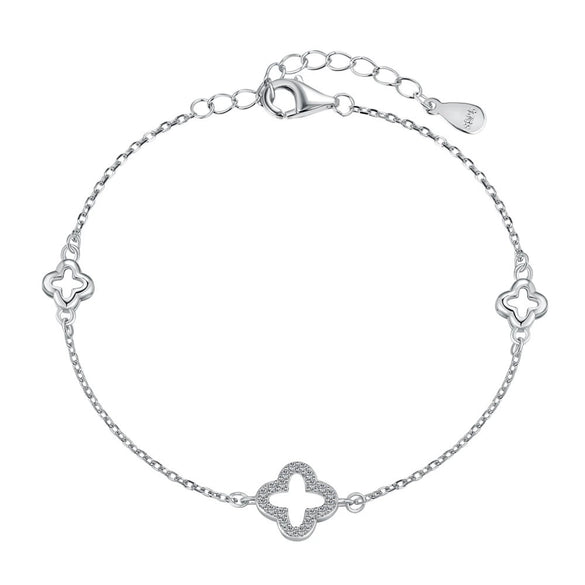 Women's S925 Sterling Silver Clover Shape Zircon Inlaid Flower Leaves Pattern Electroplated Bracelet Jewelry