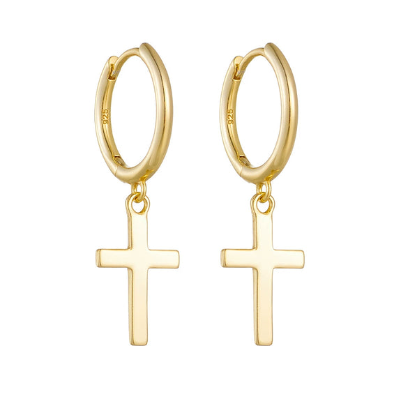 Women's S925 Sterling Silver Cross Hiphop Punk Style Electroplated Earrings