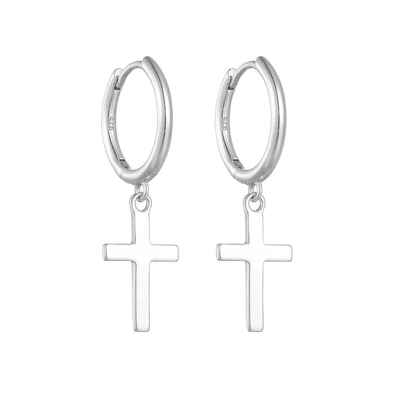 Women's S925 Sterling Silver Cross Hiphop Punk Style Electroplated Earrings