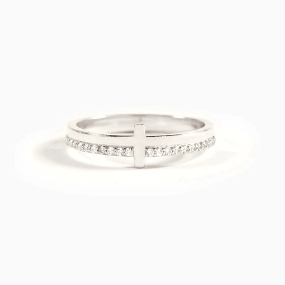 Women's S925 Sterling Silver Cross Zircon Geometric Ring With Electroplating
