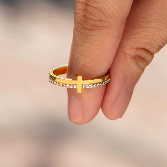 Women's S925 Sterling Silver Cross Zircon Geometric Ring With Electroplating