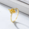 Women's S925 Sterling Silver Crown Dropshaped Yellow Zircon Simulated Diamond Ring
