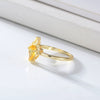 Women's S925 Sterling Silver Crown Dropshaped Yellow Zircon Simulated Diamond Ring