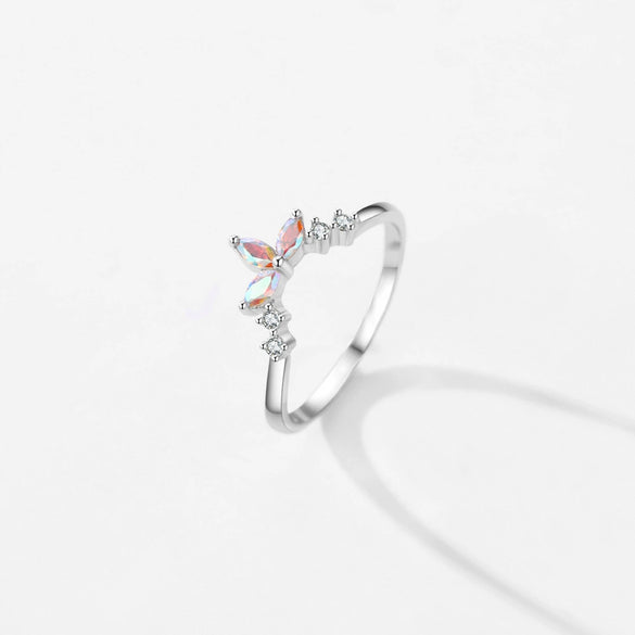 Women's S925 Sterling Silver Crown Style Colorful Zircon Ring With Electroplating
