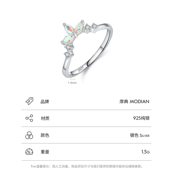 Women's S925 Sterling Silver Crown Style Colorful Zircon Ring With Electroplating