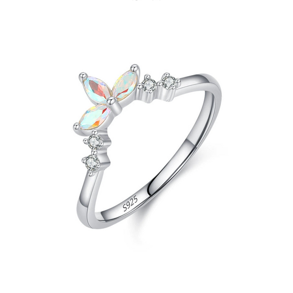 Women's S925 Sterling Silver Crown Style Colorful Zircon Ring With Electroplating