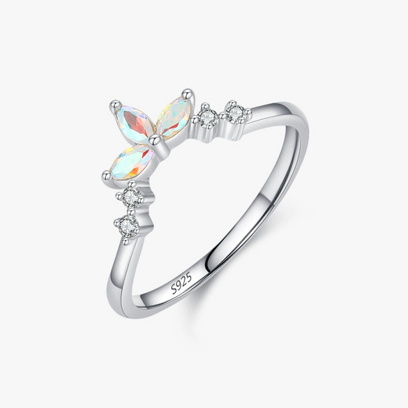 Women's S925 Sterling Silver Crown Style Colorful Zircon Ring With Electroplating