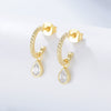 Women's S925 Sterling Silver Cshaped Dropshaped Zircon Earrings