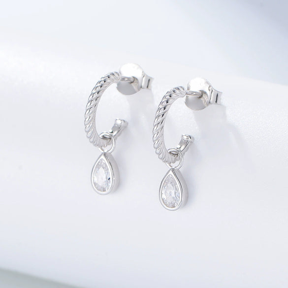Women's S925 Sterling Silver Cshaped Dropshaped Zircon Earrings