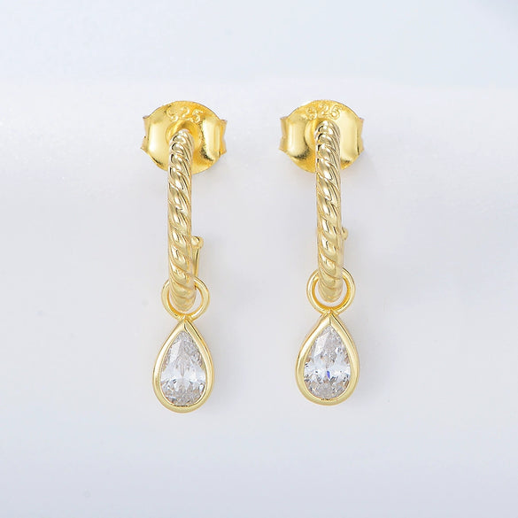 Women's S925 Sterling Silver Cshaped Dropshaped Zircon Earrings