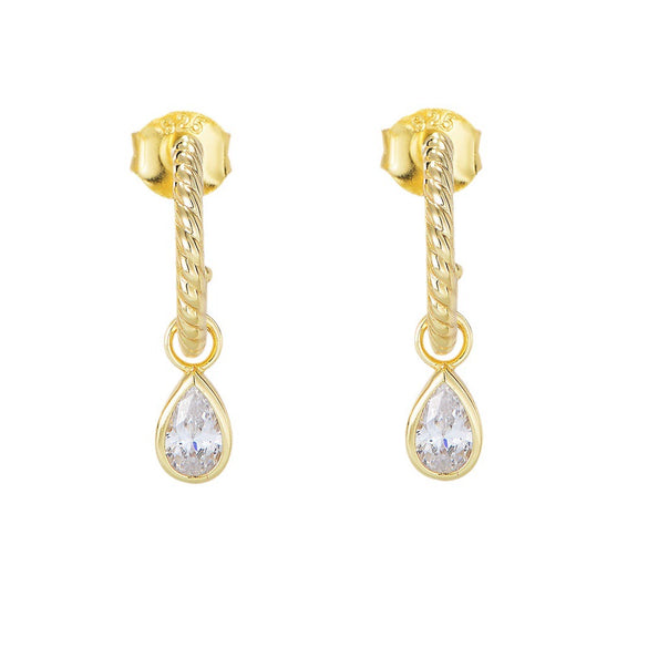 Women's S925 Sterling Silver Cshaped Dropshaped Zircon Earrings