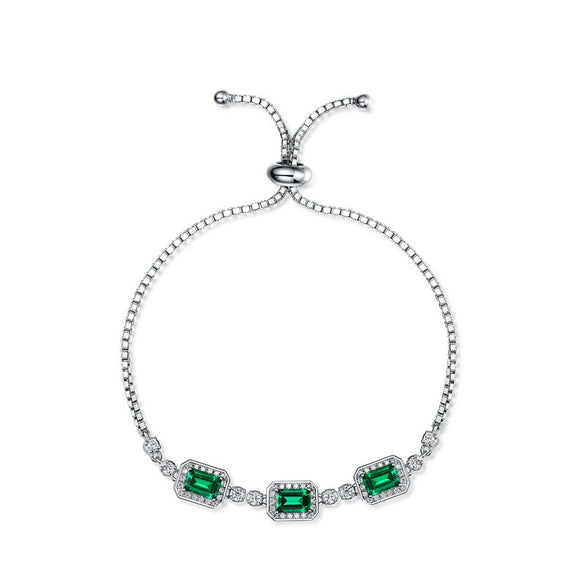 Women's S925 Sterling Silver Cultivated Emerald Diamondencrusted Retro Geometric Bracelet