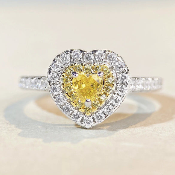 Women's S925 Sterling Silver Cute Simple Pink Heart Ring With Ice Flower Cut Zircon And Diamond Design