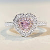 Women's S925 Sterling Silver Cute Simple Pink Heart Ring With Ice Flower Cut Zircon And Diamond Design