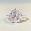 Women's S925 Sterling Silver Cute Simple Pink Heart Ring With Ice Flower Cut Zircon And Diamond Design