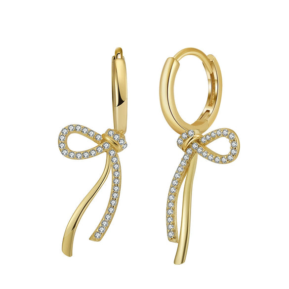 Women's S925 Sterling Silver Diamond Bow Earrings Princess Style
