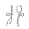 Women's S925 Sterling Silver Diamond Bow Earrings Princess Style