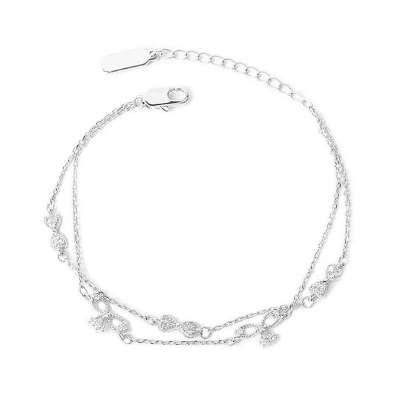 Women's S925 Sterling Silver Double Layer Butterfly And Bow Design Bracelet With Electroplating