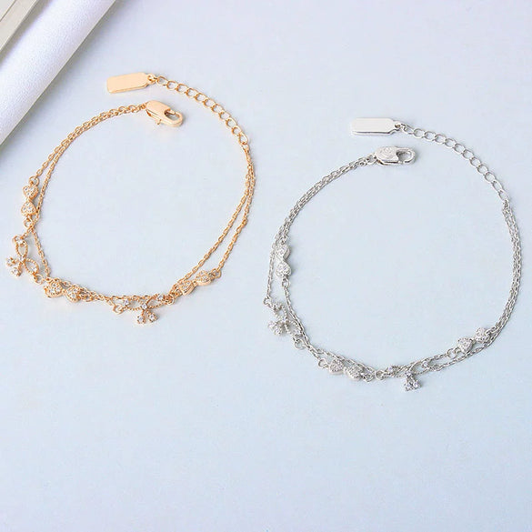 Women's S925 Sterling Silver Double Layer Butterfly And Bow Design Bracelet With Electroplating