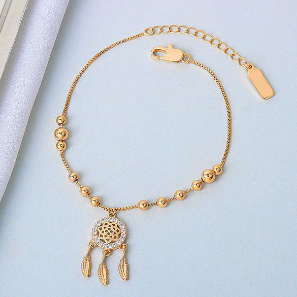 Women's S925 Sterling Silver Dream Catcher Bracelet With Full Diamond Inlay Electroplated Fashion Jewelry Accessory