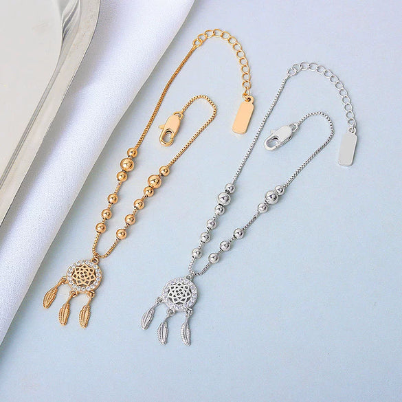 Women's S925 Sterling Silver Dream Catcher Bracelet With Full Diamond Inlay Electroplated Fashion Jewelry Accessory