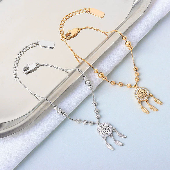 Women's S925 Sterling Silver Dream Catcher Bracelet With Full Diamond Inlay Electroplated Fashion Jewelry Accessory