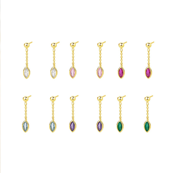 Women's S925 Sterling Silver Drop Shape Colorful Zircon Tassel Light Luxury Simple Earrings