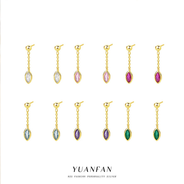 Women's S925 Sterling Silver Drop Shape Colorful Zircon Tassel Light Luxury Simple Earrings