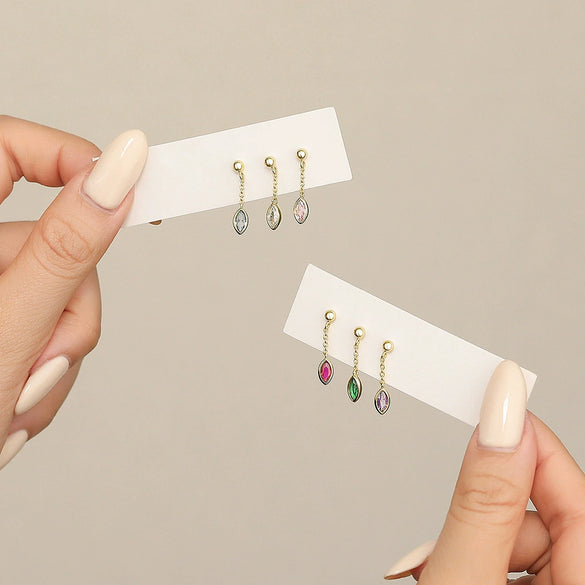 Women's S925 Sterling Silver Drop Shape Colorful Zircon Tassel Light Luxury Simple Earrings
