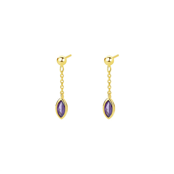 Women's S925 Sterling Silver Drop Shape Colorful Zircon Tassel Light Luxury Simple Earrings