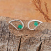 Women's S925 Sterling Silver Drop Shape Opal Garnet Green Agate Gem Set Earrings