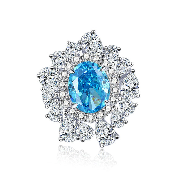 Women's S925 Sterling Silver Eggshaped Emeraldcut Zircon And High Carbon Diamond Ring With Geometric Style