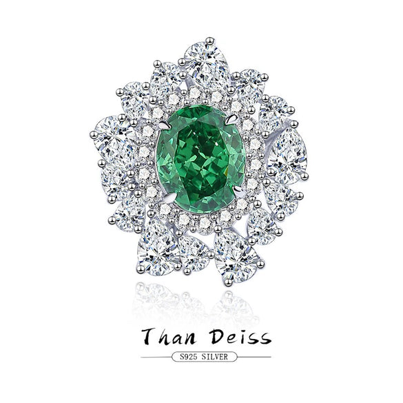 Women's S925 Sterling Silver Eggshaped Emeraldcut Zircon And High Carbon Diamond Ring With Geometric Style